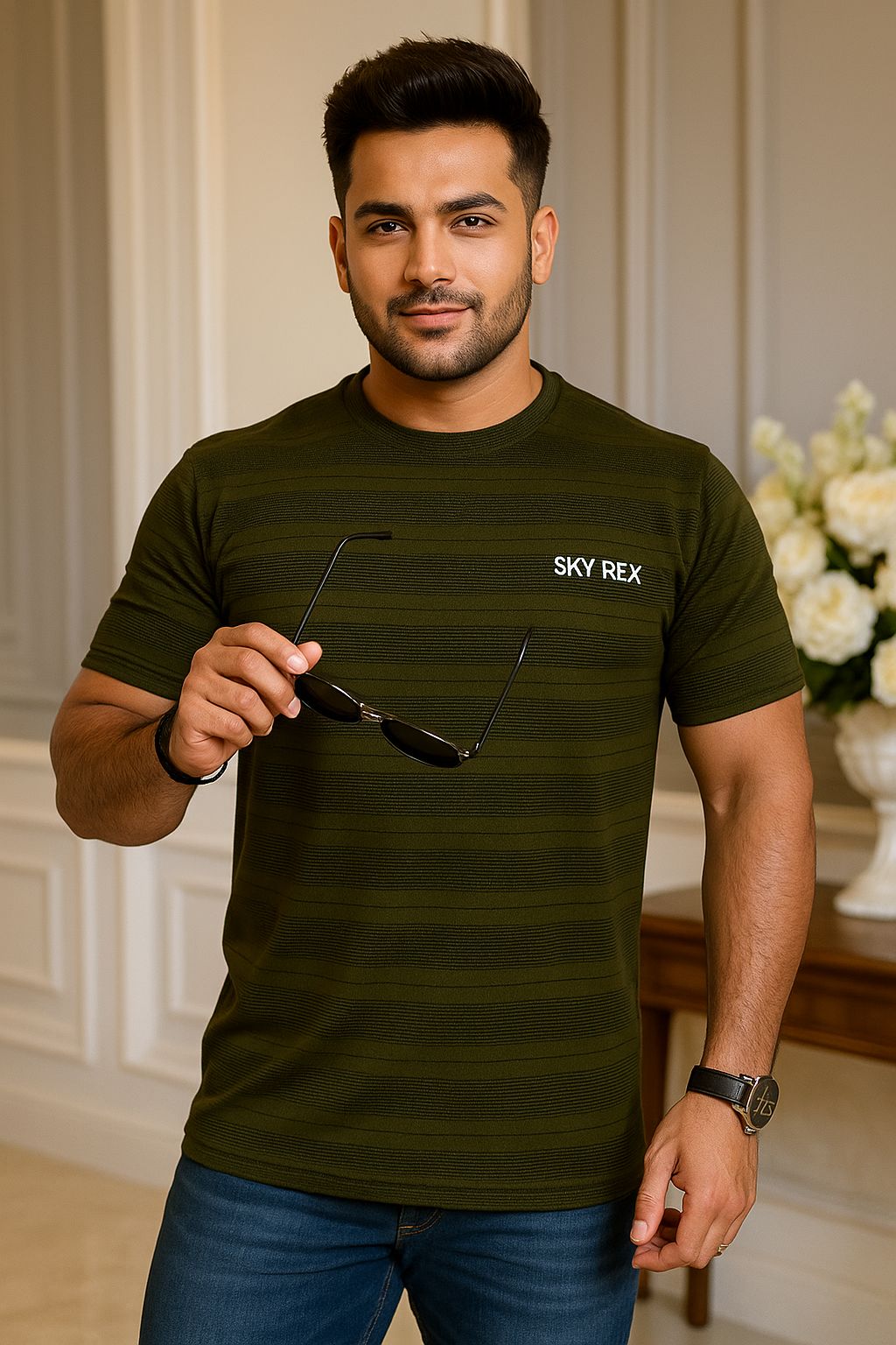 SKYREX MENS BOTTLE GREEN ROUND NECK TSHIRT